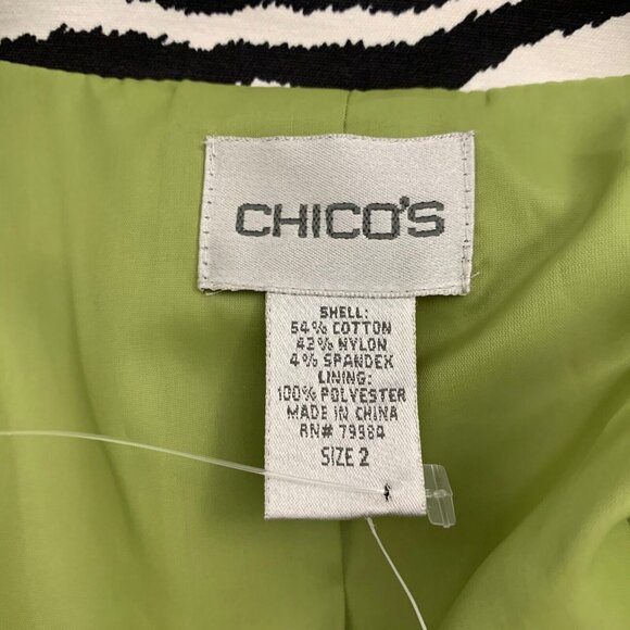 Chicos 2 Jacket Animal Print Single Button Front Black White Collared Pockets - Picture 4 of 5